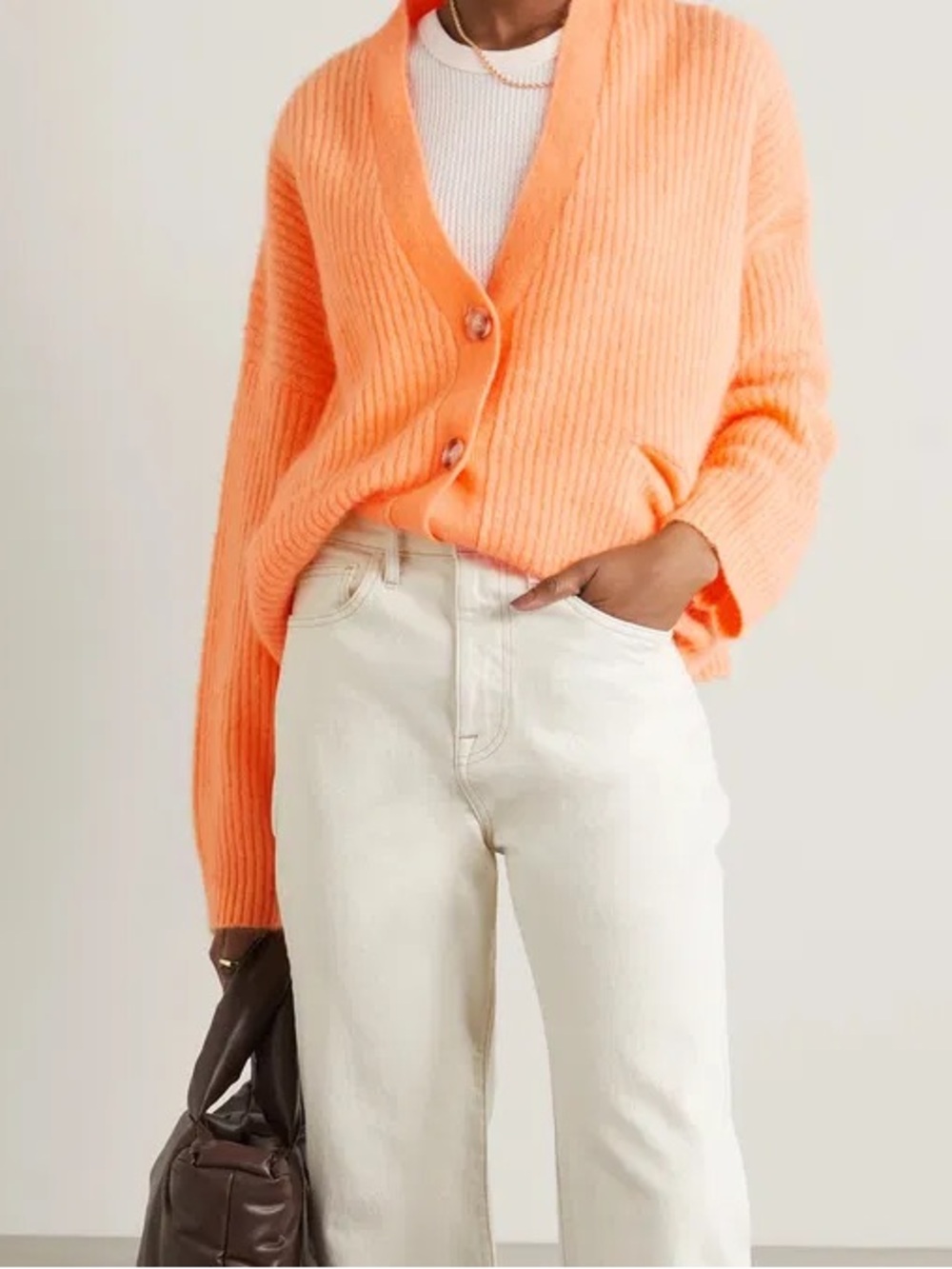 Holzweiler oversized ribbed knit cardigan in peach
